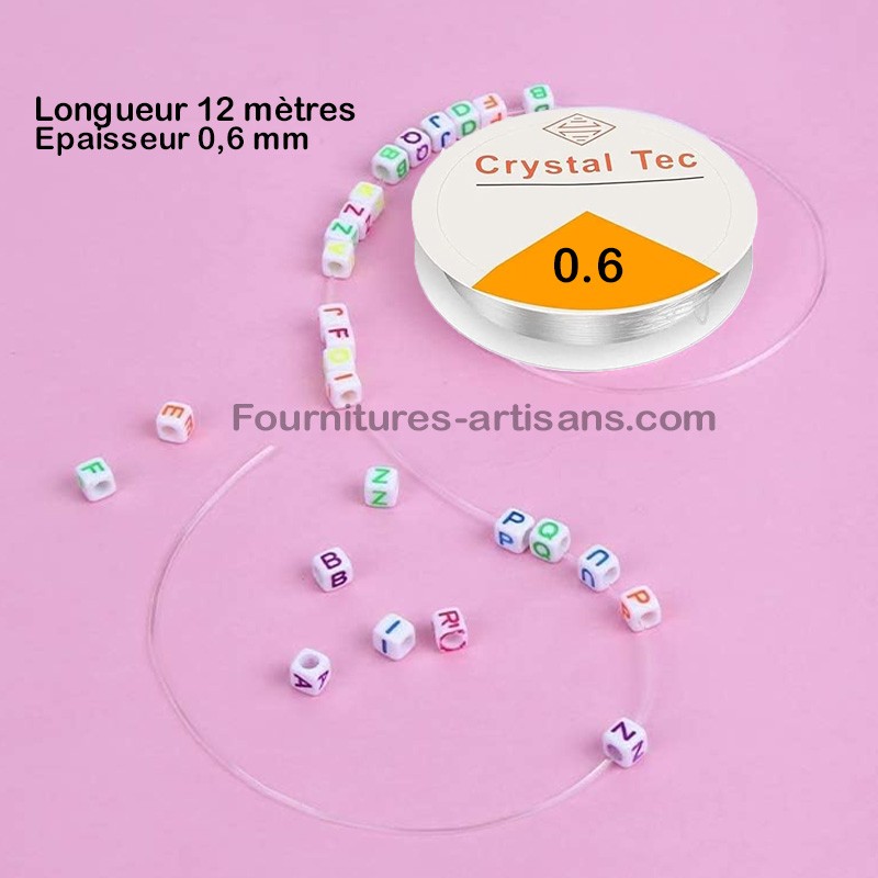 Fil élastique transparent 0.5 mm pour bracelet Nylon Crystal bobine 12,5  mètres