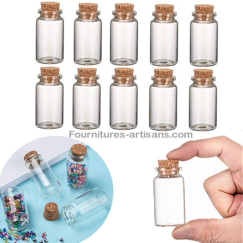 10 pièces Mini bouteilles verres fioles avec bouchon liège 5x2,2cm