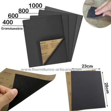 Lot 4 papier abrasif Granulométrie 400/600/800/1000 taille 23cmx28cm