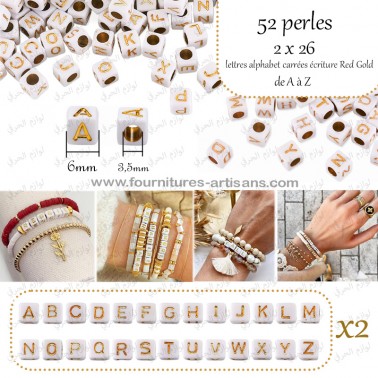 Kit de perles plates - lettres alphabet et perles rocailles blanc