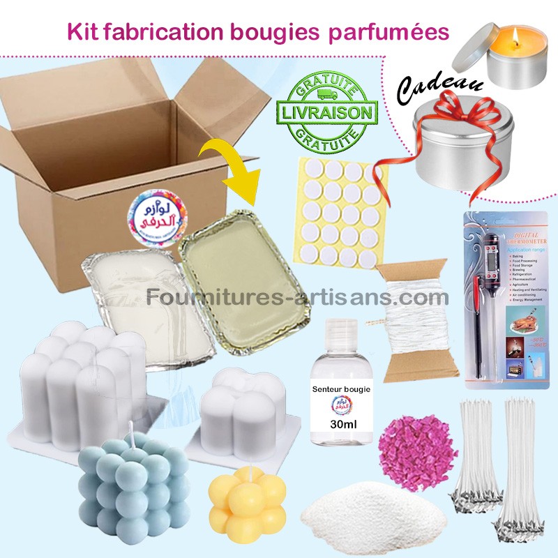 Kit Fabrication Bougies Parfumées Moules Cires Mèches Cotons Colorant Fragrance Cadeau