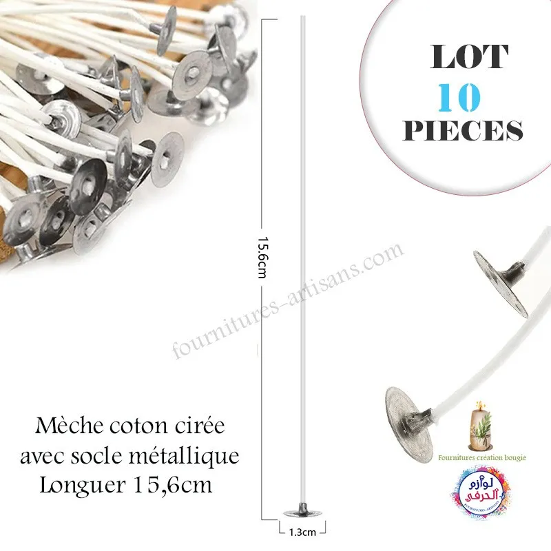 Mèches Bougie Coton Lot De 60 - 3 Tailles (10-15-20cm), Sans Fumée, Supports Inclus